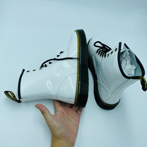 Dr. Martens Zavala White Patent Leather Combat Boots - Picture 9 of 16